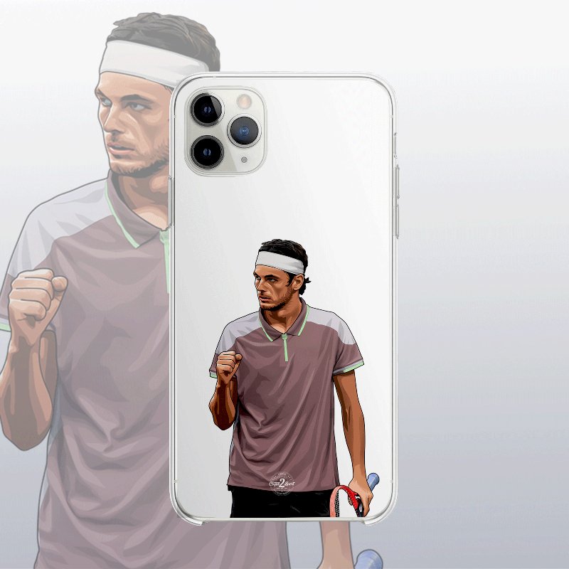 Coque transparente Taylor Fritz avec silhouette épurée du joueur, look minimaliste et sportif.
