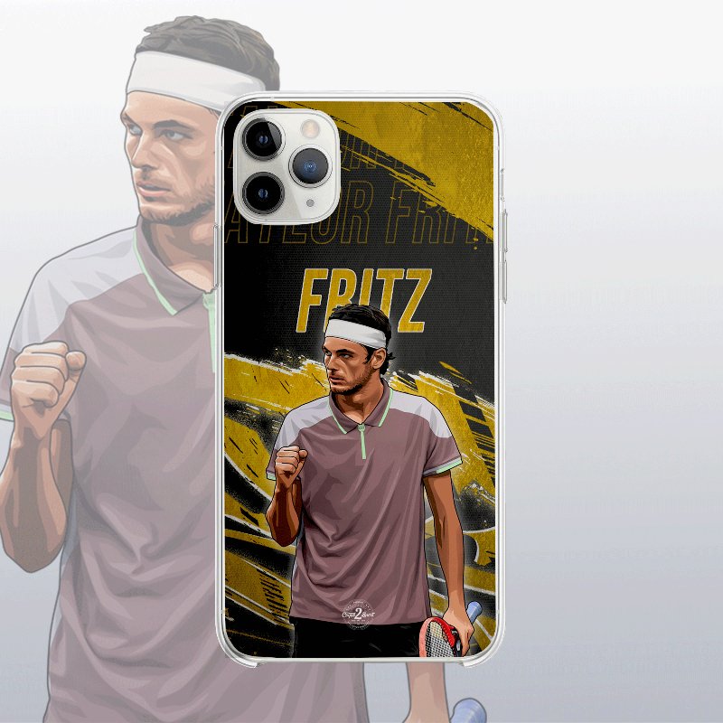 Coque Taylor Fritz Gold Edition avec fond légendaire, inspirée des cartes icônes, design élégant et puissant.
